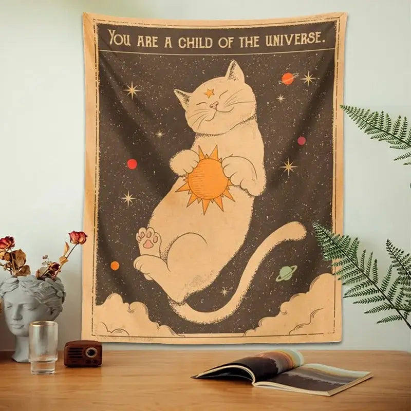 Feline Magic: Lunar Wall Tapestry