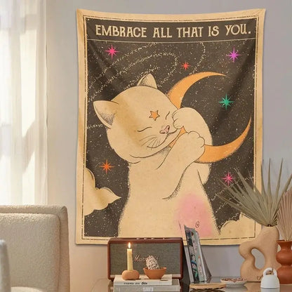 Feline Magic: Lunar Wall Tapestry