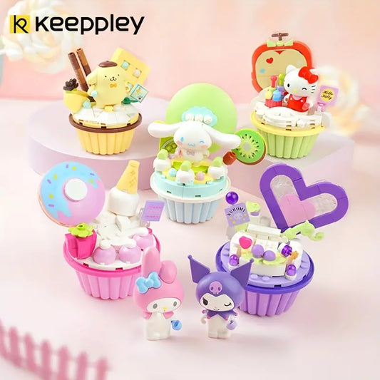 presentation cupcakes sanrio keeppley: kuromi, my melody, cinnamoroll, hello kitty, pompompurin blocs de construction